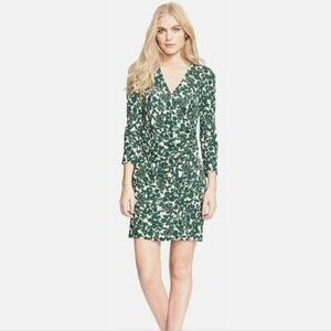 TORY BURCH Michele Vine Jersey Draped Dress Green Cream Size Medium